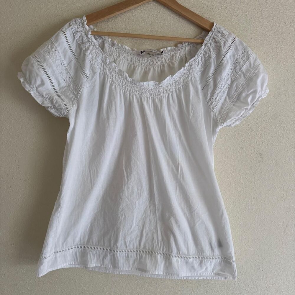 Peter Nygard White Cotton Lace Peasant Blouse 10 Cottagecore Prairie Romantic